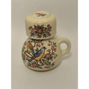 Vintage Bedside Lord and Taylor Pitcher/Ewer With Cup Birds & Flower Blossoms